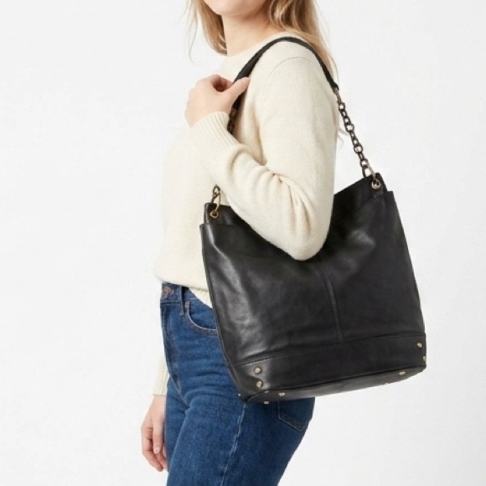 Y2K Leather Black Hobo Bag Slouchy Shoulder Hand Bag Boutique Chain Strap Purse
